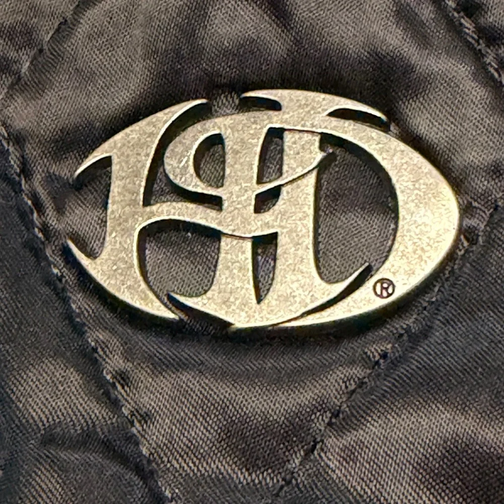 Harley Davidson Quilted Vest Women XL  Black Moto Biker Satin Riding logo Y2K‎